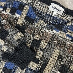 VTG 80s Mondo Italian Knit Sweater Mens Geometric Crew Neck Pullover Large Cosby